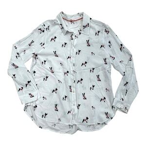 Jane & Delancey White French Bulldog Pattern Long Sleeve Button Up - Size XL
